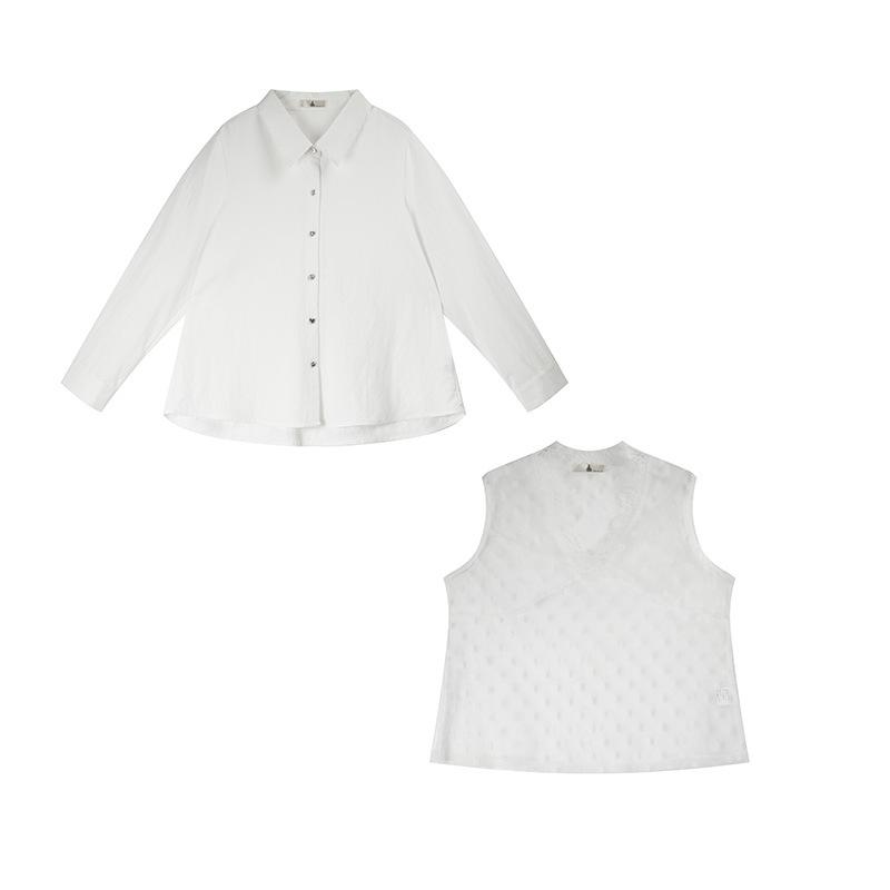Elegant V-Neck Lace Vest & Shirt Set - Plus Size Spring 2026 Collection XL белый