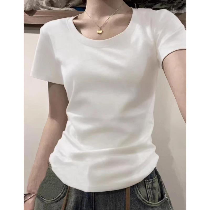 Women's Summer U-Neck Bodycon T-Shirt: American Style, Slim Fit, Short Sleeve