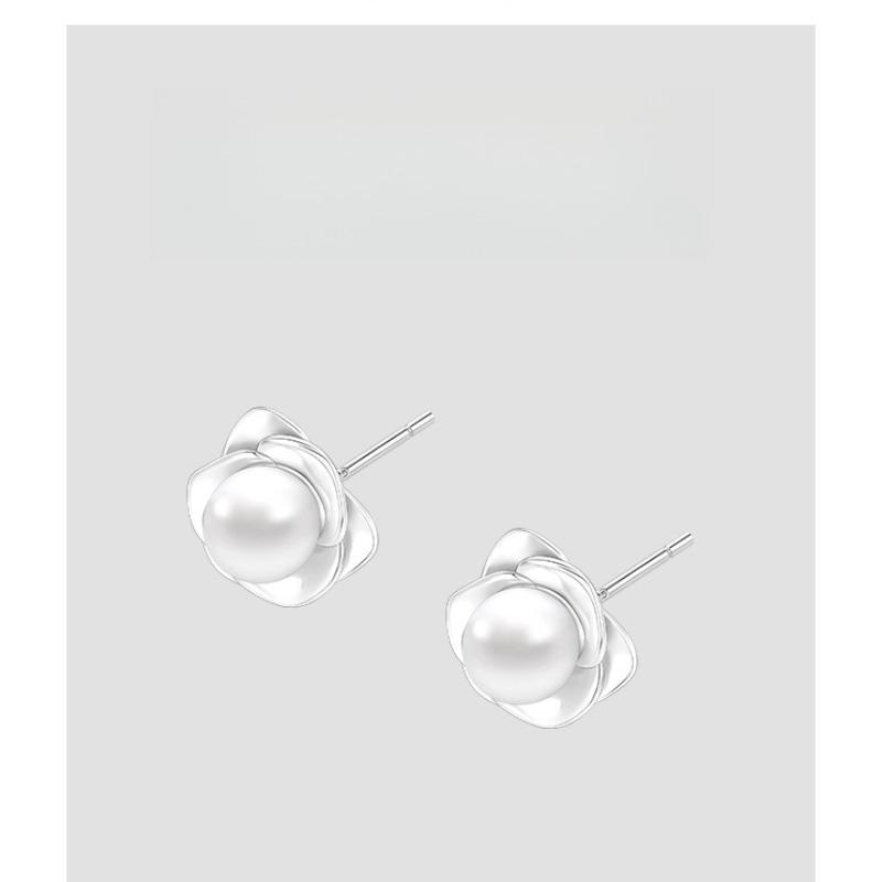 Rose Pearl Stud Earrings Women's Light Luxury High-end Earrings Fashion Temperament Versatile Ear Jewelry