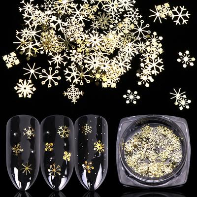 Women 90Pcs/Box Christmas Golden Snowflake Nail Art Sequins Ultra-thin Decor Manicure Gift