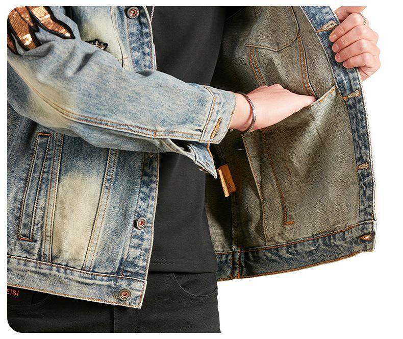 Xintang Men's Distressed Denim Jacket 2025: Trendy Ripped Retro Pique Casual Jacket