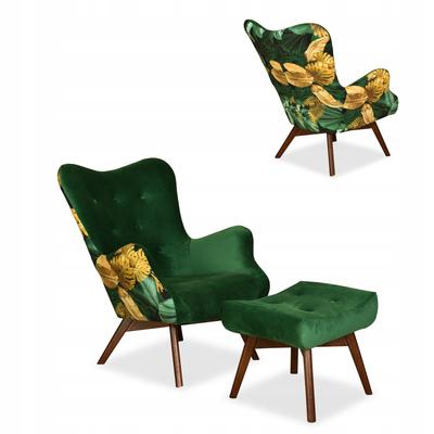 Luna Print Duo Scandinavian Wing Armchair with Footstool Family Furniture Green