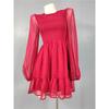 Export Single Lu Rose Red Fairy Light Plaid Elastic Stretch Chest-Flattering Dress Long Sleeve Big Hem Skirt