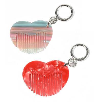 Chic Heart Style Pocket Comb Attached To Key Ring Sturdy Acetate Bag Hanging Ornament For Long Lasting Performances