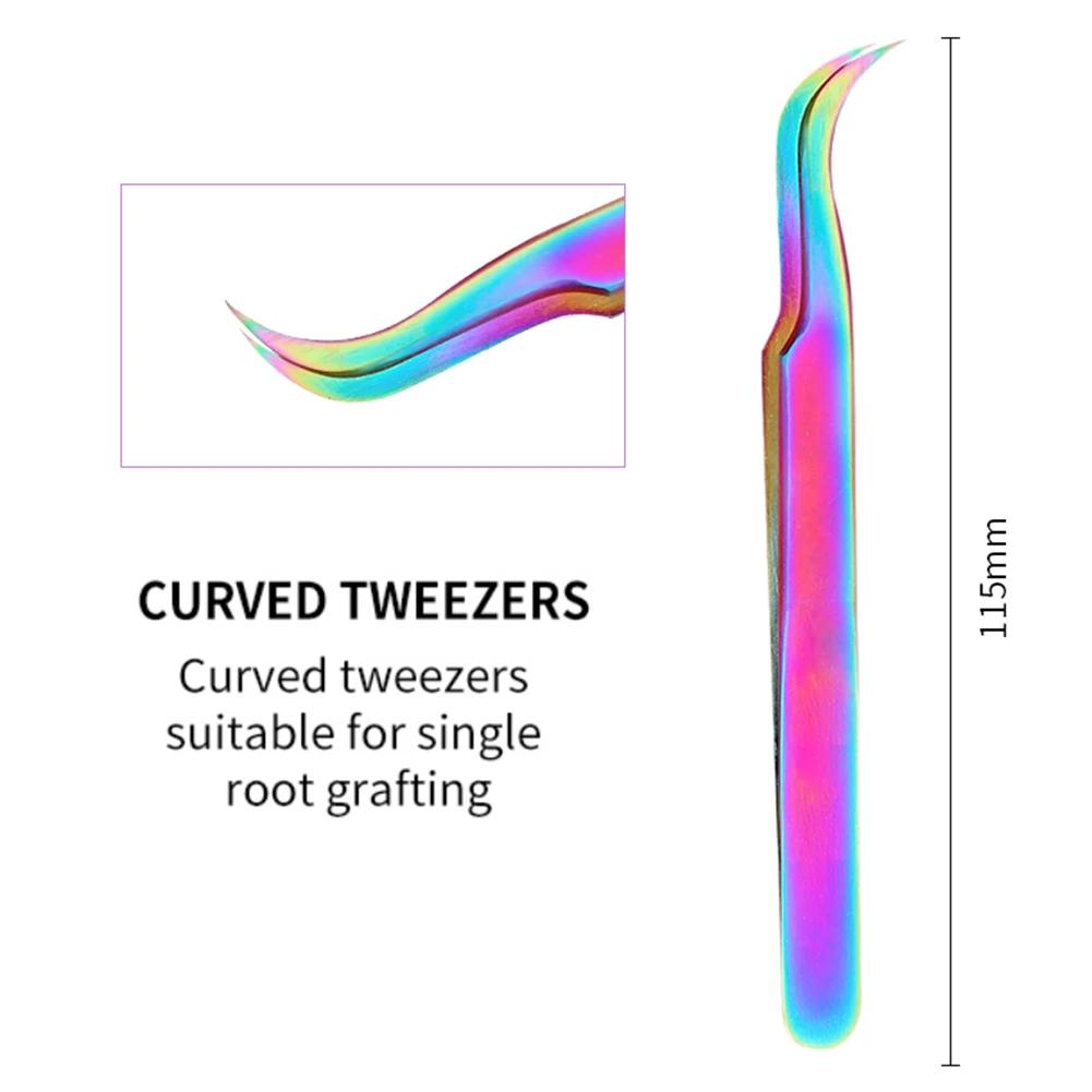 1PC Rainbow Eyelashes Tweezers Anti-static Eyelash Extension Tweezer Fan Lash Eyebrow Tweezers Curved Straight Excellent Closure