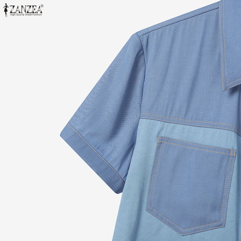 ZANZEA Women Turn Down Collar Summer Casual Short Sleeve Blouse