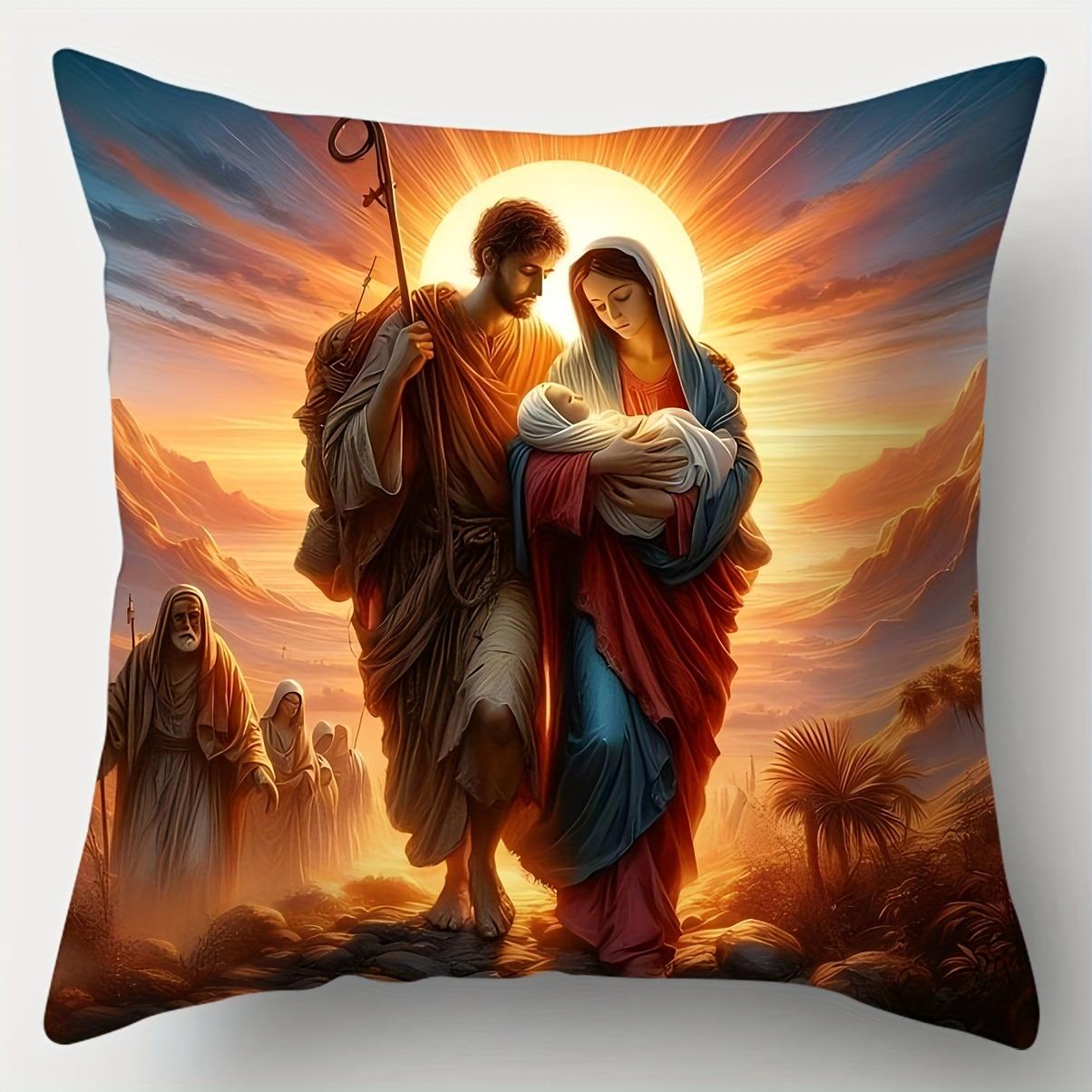 

Religious Christmas Pillow Case Traditional Nativity Scene with Farm Animals Faith-Based Home Decor for Sofa Living Room 18x18Inch