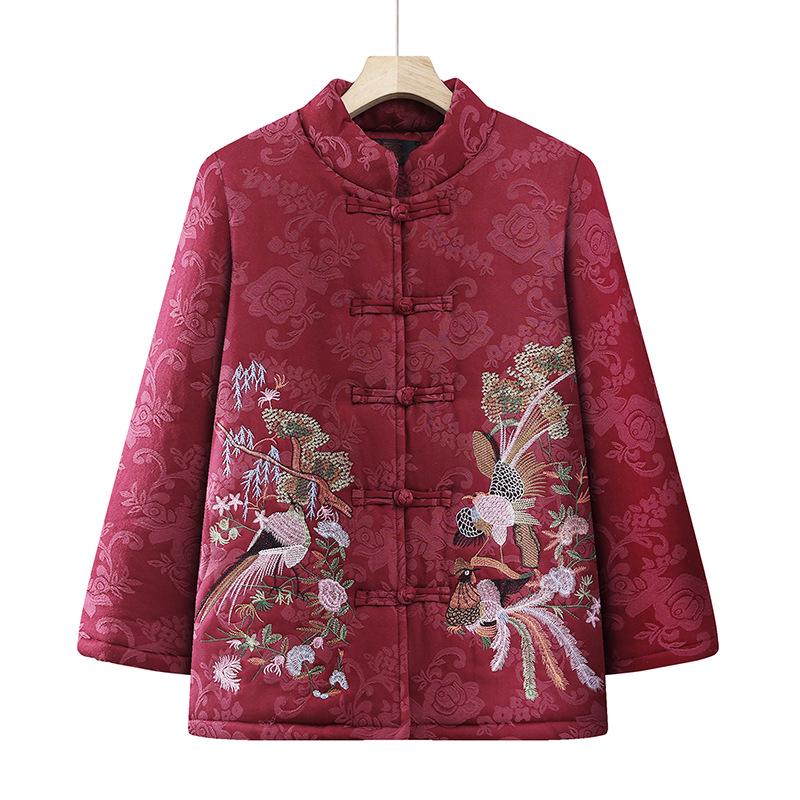 Warm Cotton Padded Jacket: Festive Tang Suit for Elderly Women - Perfect for Winter and Formal Occasions.