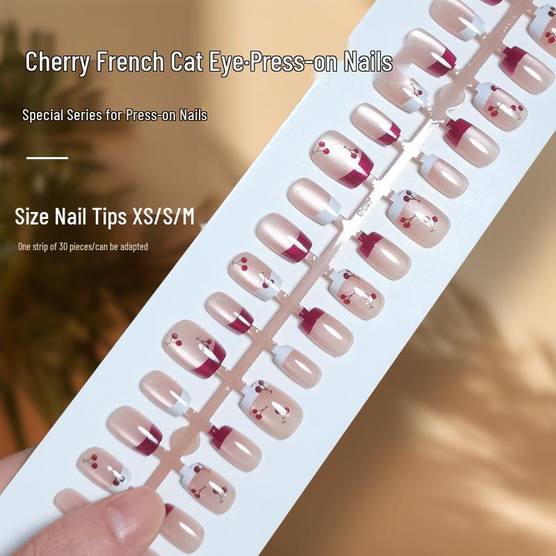 

Вишневый французский кошачий глаз - Милый и универсальный готовый нейл-арт