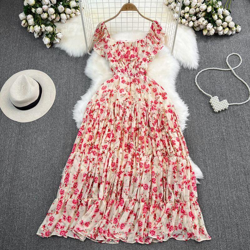 

Богемная мода Рюши А-силуэт Большой подол Длинное платье Apricot All yards