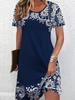 2D Print. Ethnic Elegant Vacation Easy Abstract Painting White Blue Contrast Ethnic Floral Polka Dot Graphic All-Over Print Breathable Round Neck Shor