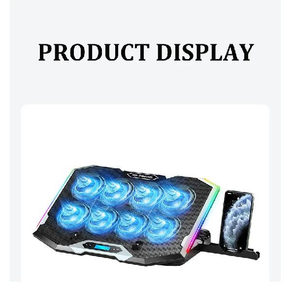 ICE COOREL K10 Laptop Cooler Cooling Pad 8 Fans RGB Laptop Cooling Pad Cooling Radiator Base Notebook Cooler For 12-18 Inch