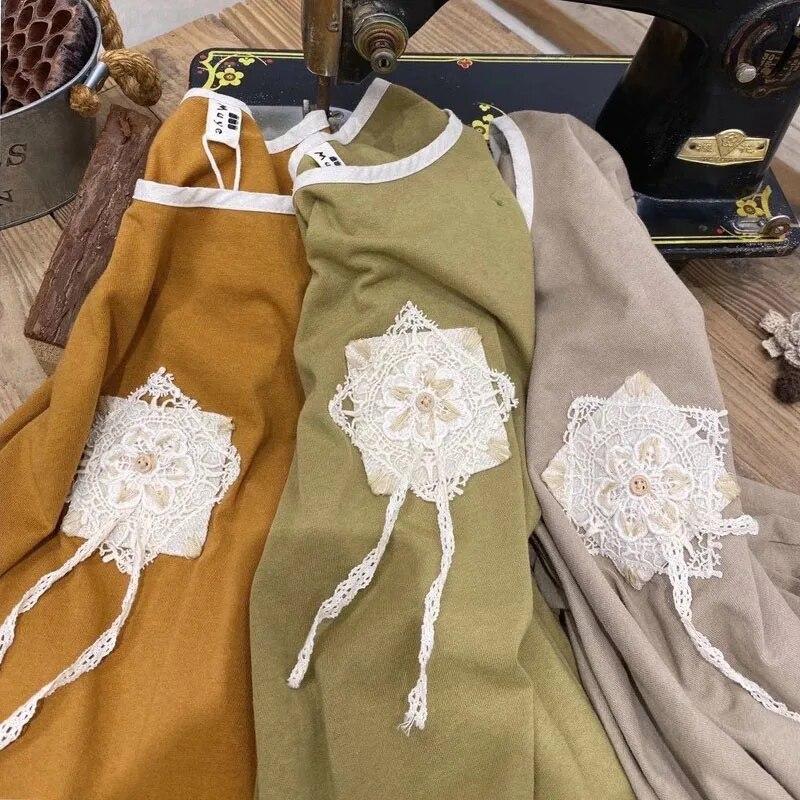 Johnature Casual Patchwork Lace Women T-Shirts Spring Japanese All Match O-neck Pulloer Female T-Shirts