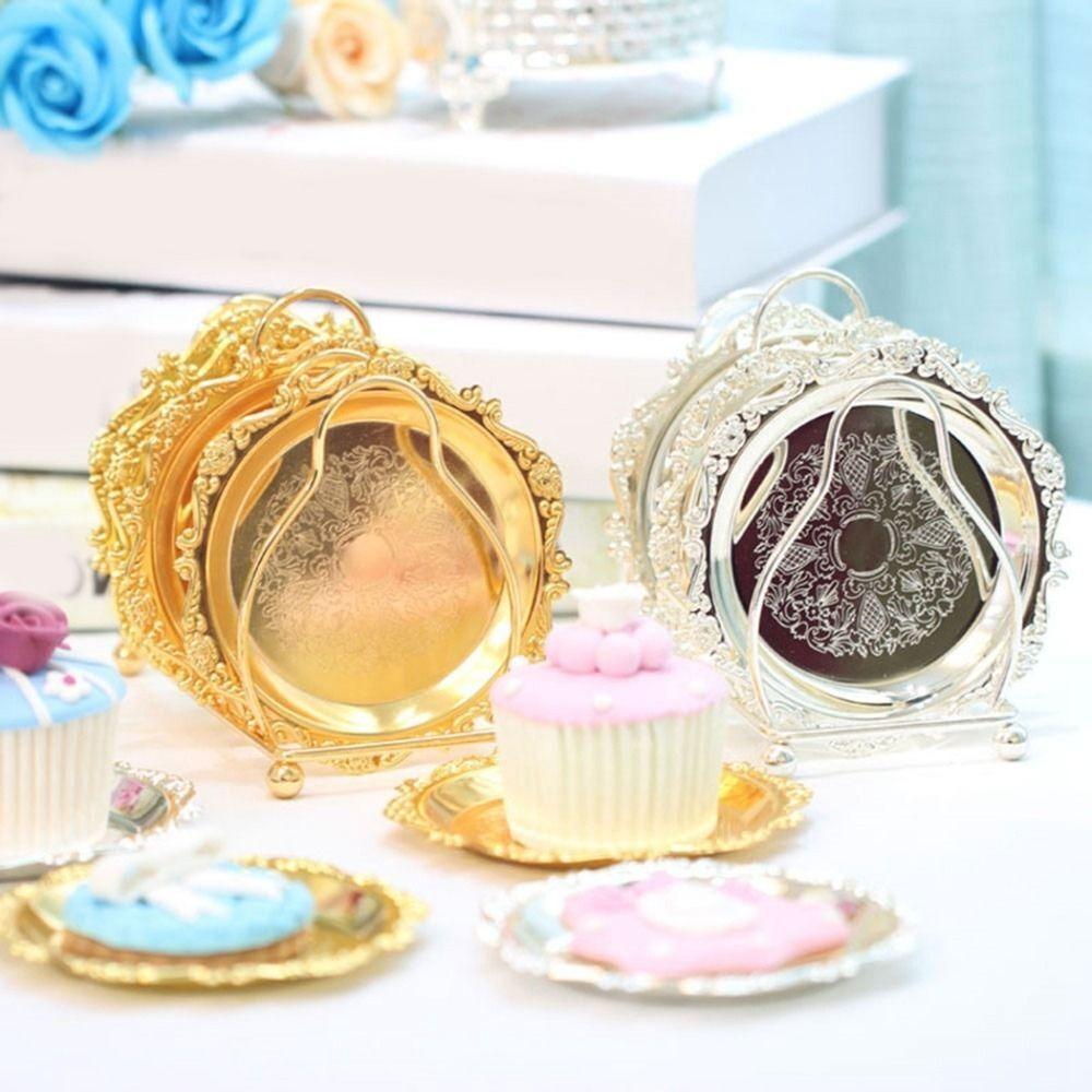 7 Pcs/set Mini Cake Plates Plated Metal Cake Tray Placemat Golden Dining Plates Set  Serving