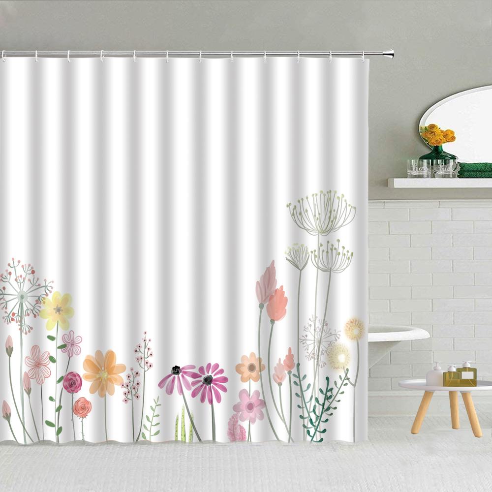 Floral Shower Curtain, Spring Nature Theme Cherry Blossom Bathroom Decor Polyester Fabric Waterproof Bath Curtain with Hooks