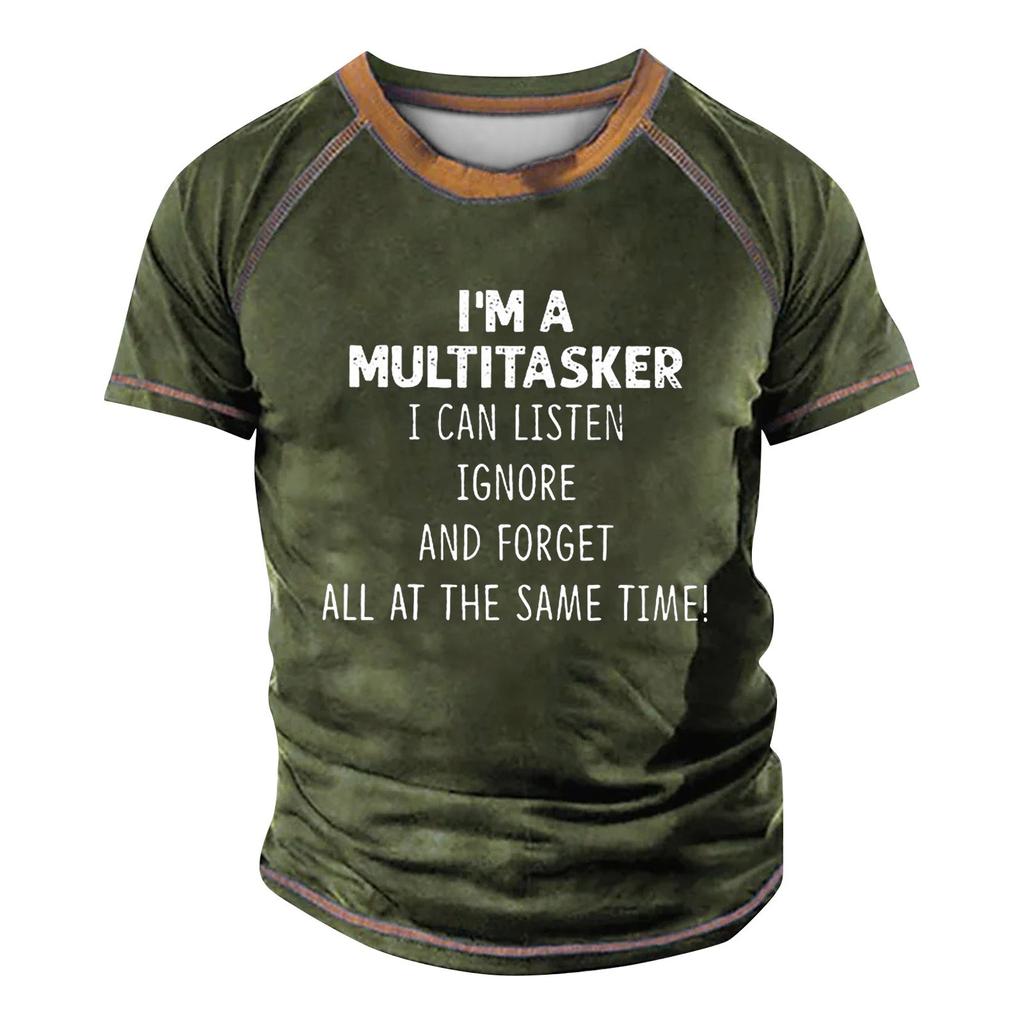 Men's Raglan T-shirt Retro Short Sleeve Round Neck Letter Printing Tops