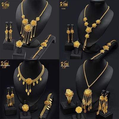 2023 Dubai 24K Gold-Plated Hollow Flower Jewelry Set: Necklace, Earrings, Bracelet & Ring - Middle East Ornamental Design