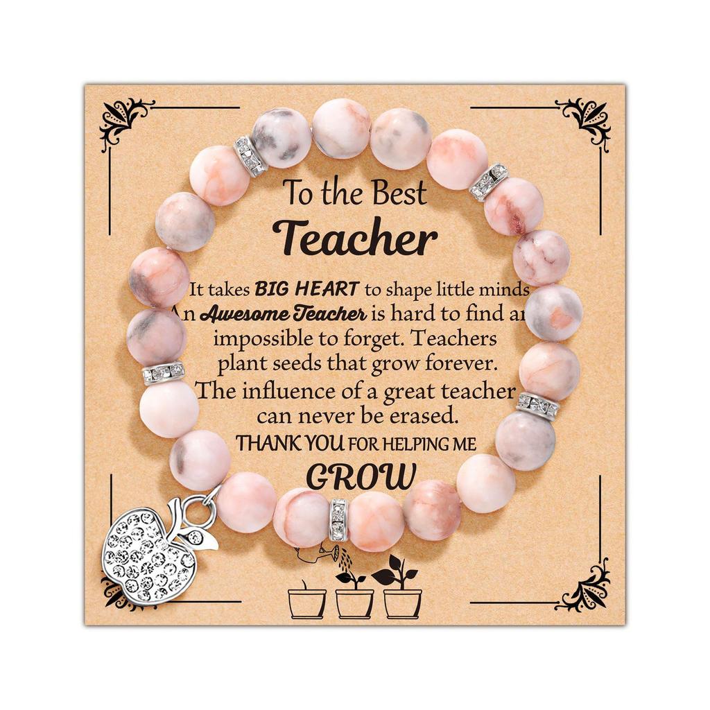 Pink Zebra Shoushan Stone Beaded Bracelet with Card Packaging
