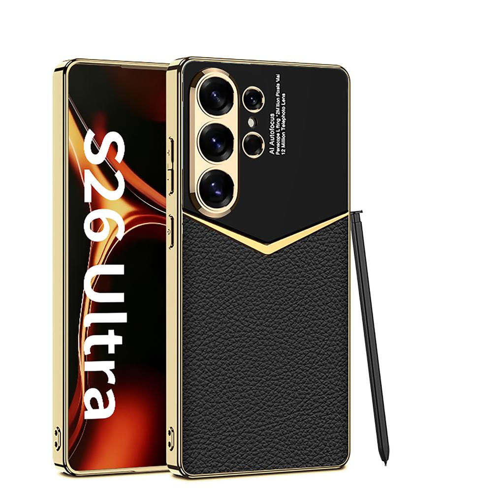 Luxury Plating Leather Case for Samsung Galaxy S26 S25 S24 Ultra Shockproof Soft Edge Protective Cover for Galaxy S26 Ultra Case