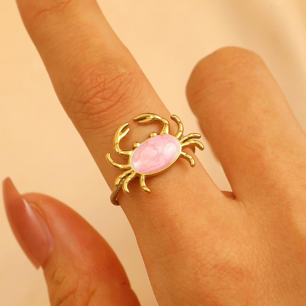 2026 Neuer Verstellbarer Öffnungsring Tropföl Super Süß Meereswind Meerestier Edelstahl Serie Ring