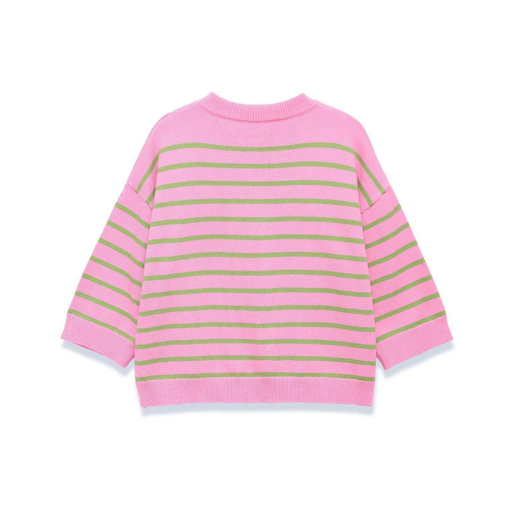 European Style 2026 Women's Elegant Round Neck Striped Knit Top