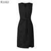 ZANZEA Womens Elegant V Neck Sleeveless Office Work Sheath Dress Belted Twisted Bodycon Dress