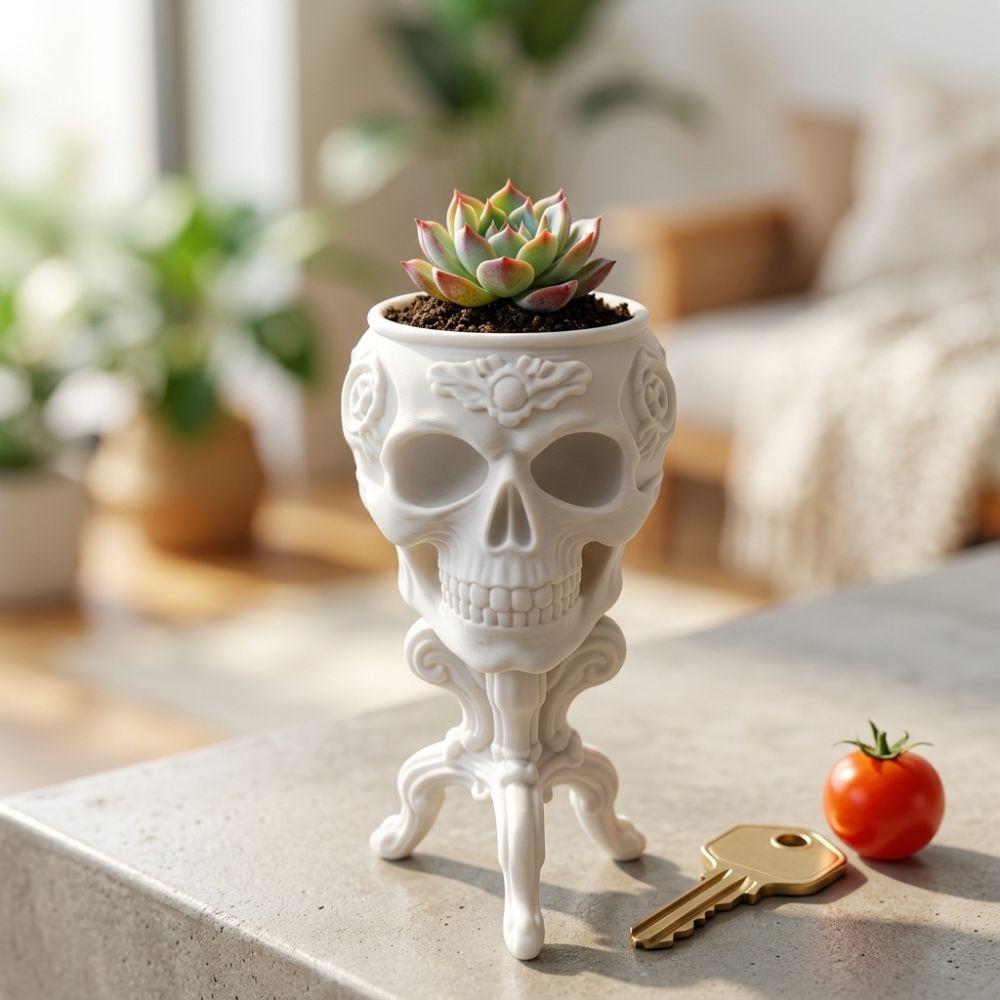 Gothic Halloween Goblet Skull Planter 3D Printed Skull Storage Pot Figurine Indoor Home Decor