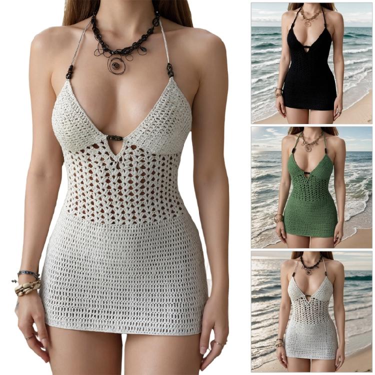 Summer Knitting Beach Dress Backless Tied Up Swimsuit Cover Up Lightweight Fabric For Women’s PoolFashion