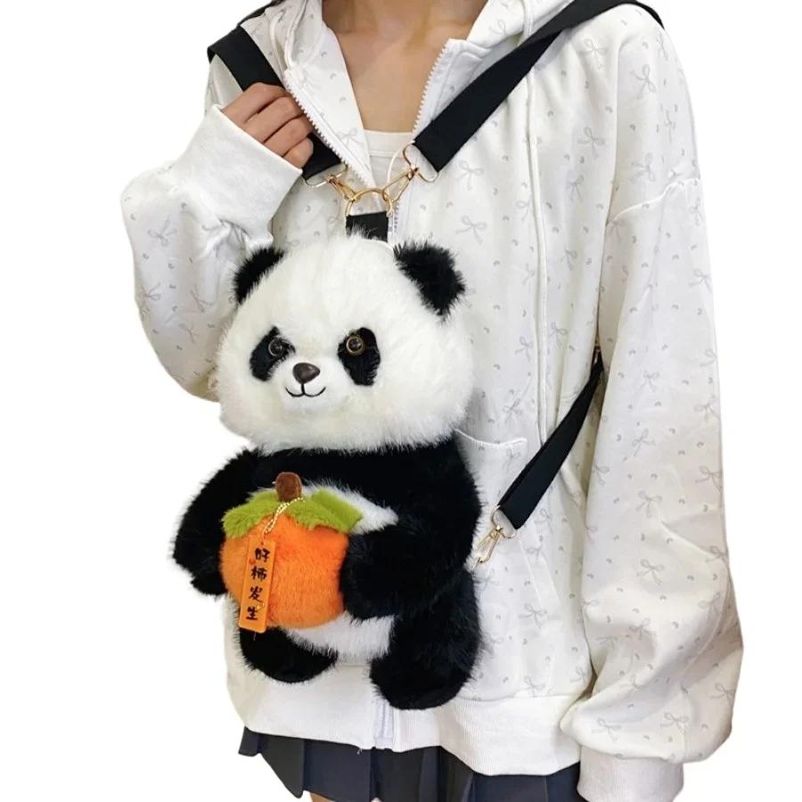 Kawaii Panda Plüsch Rucksack Niedliche Tier Plüschtier Puppe Damen Umhängetasche Pelz Weiche Schultertasche für Reise Party Weibliches Geburtstagsgeschenk
