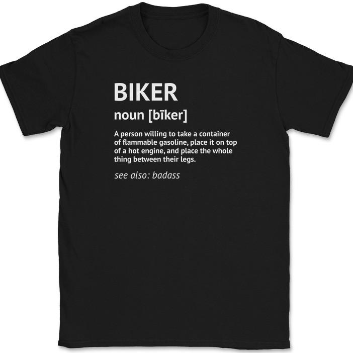 

Biker Definition T-Shirt Funny Motorcycle Dictionary Humor Gang Text Tee 4XL