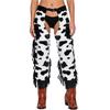 Cowboy Fringe Chaps Pants Cow Pattern Flannel Tassel Patchwork Adjustable Waist Trousers for Men Western Vintage Party Outfit