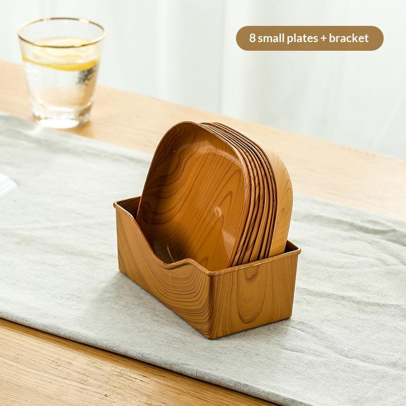 1Set Japanese-Style Plastic Dish Multifunctional Simple Imitation Wood Grain Bone Spitting Dish Household Food Grade Fruit Bowl