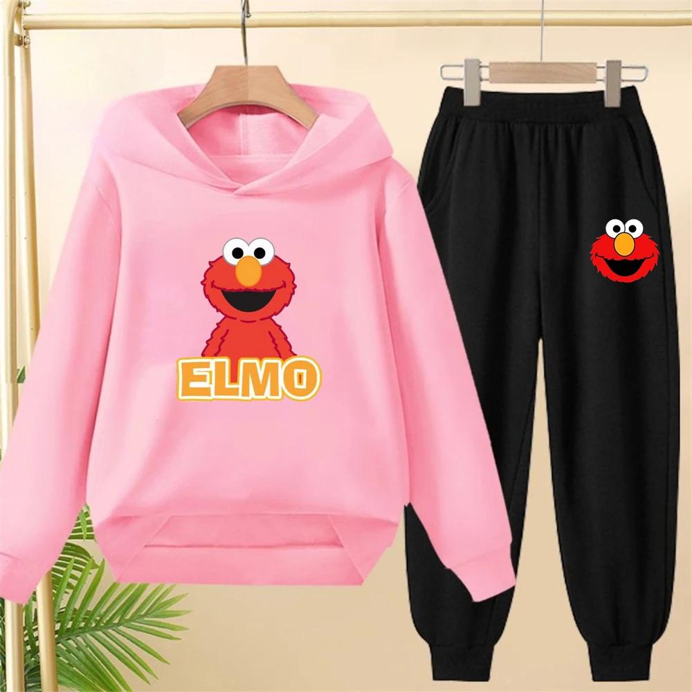 ELMO Sesame Street Children's Hoodie Suitable Hooded Sweatshirt Outerwear+Pants Set Autumn Clothing for Age 2-12 Boys Girls