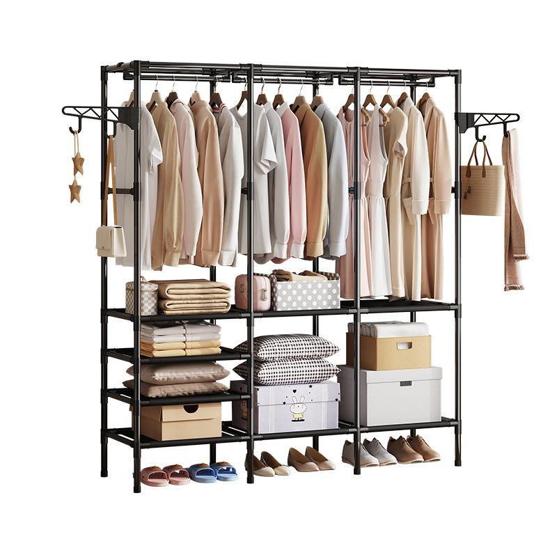 Multifunctional Three-Row Floor Standing Storage Rack for Clothes and Hats