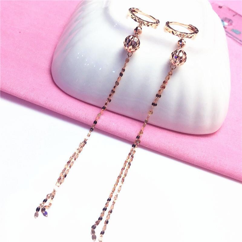 Фиолетовые Золотые Шарики Кисточки Простой Характер Супер Сказочные Позолоченные Розовым Золотом Длинные Серьги