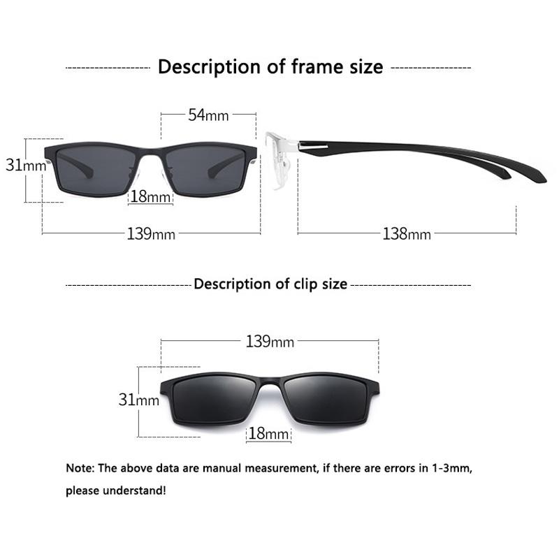 Γυαλιά ηλίου μαγνητικά ορθογώνια 5 σε 1 Ανδρικά Γυαλιά με Κλιπ για Άνδρες Μεταλλικός Σκελετός Μισός Άνδρας 0 Διοπτρίες Οπτικά Γυαλιά Μυωπίας