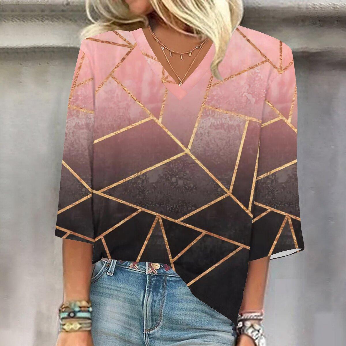 

2023 Весенне-осенний новый модный топ с рукавом 3/4 и принтом