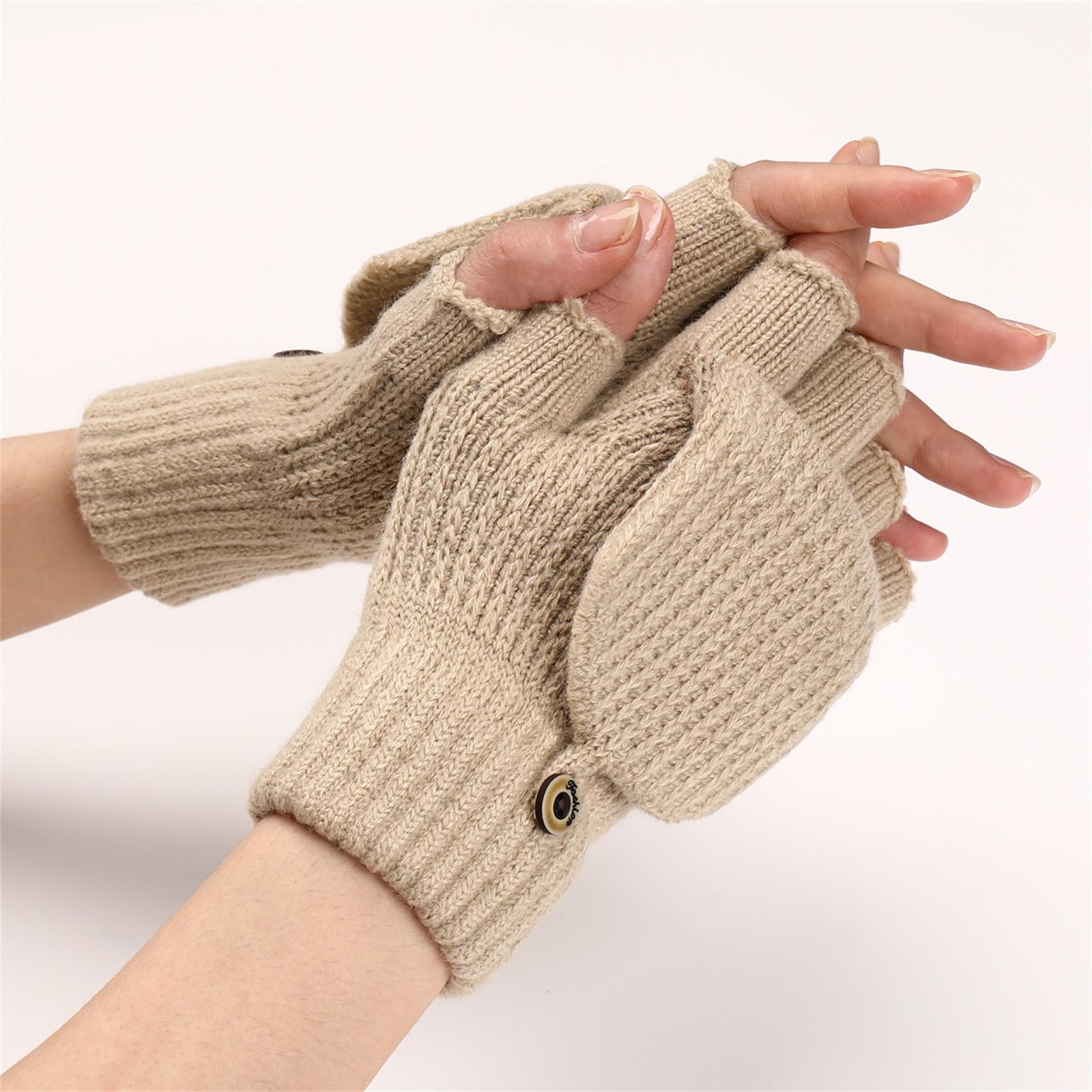 Striped Flip Wool Warm Gloves Half Finger Men s And Women s Student Writing Open-finger Knitted Gloves One Size