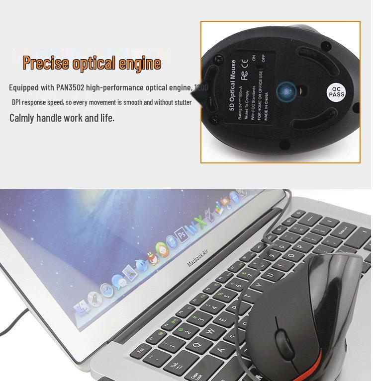 Ergonomic Vertical Wired 2.4G USB Mouse