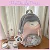Backpack Blocked Color With Transparent Compartments And Plush Pendant Dog