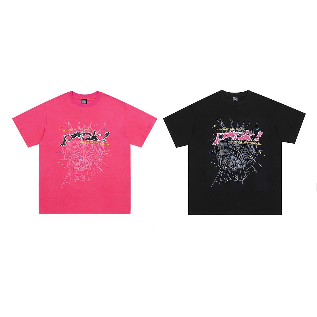 Sp5der hip hop singer Young Thug same foam letter 555555 couple T-shirt Pink short sleeve tee