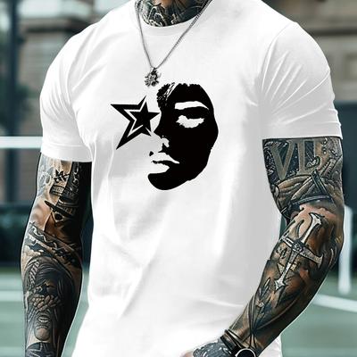 Star & Face Silhouette Graphic Print T-Shirt Breathable Cool, Comfortable Wear,Daily Casua