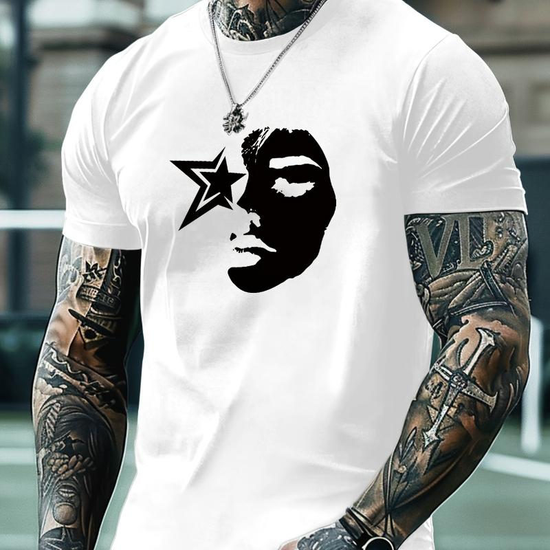 

Star & Face Silhouette Graphic Print T-Shirt Breathable Cool, Comfortable Wear,Daily Casua XXL