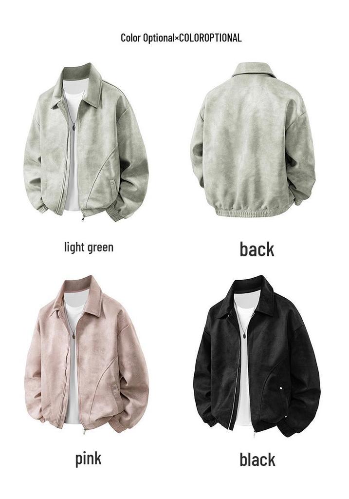 Autumn 2025 Men's Retro Suede Jacket - Loose Lapel Maillard Top