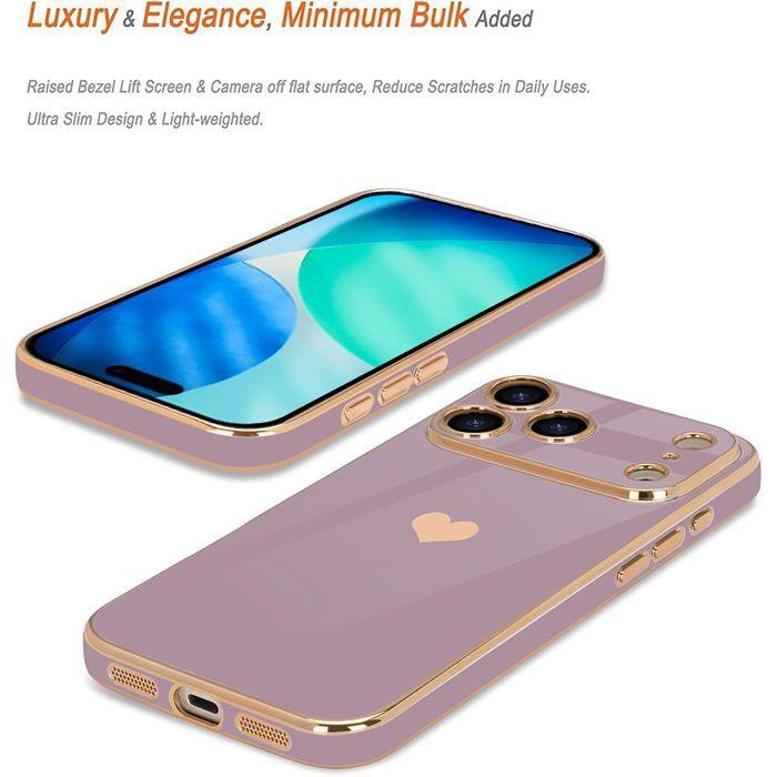 Coque pour iPhone 18 Pro, Silicone Protection Antichoc Slim Motif Cœur - Violet