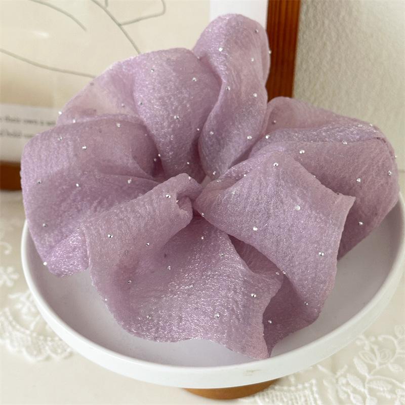 15cm Rhinestone Print Solid Color Soft Mesh Women Hair Scrunchie Fashion Girl Elastic Hair Bands Hair Ties Ponytail Accessories