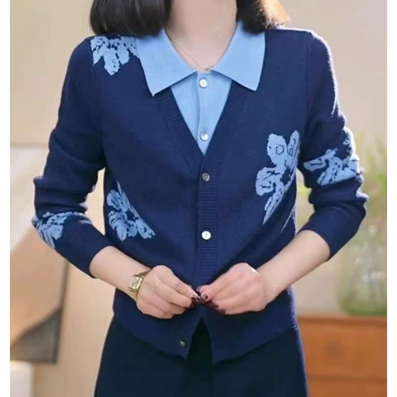 

Модный жаккардовый кардиган контрастного цвета, вязаный кардиган-двойка, женский весенне-осенний новый темпераментный свитер с длинным рукавом average size