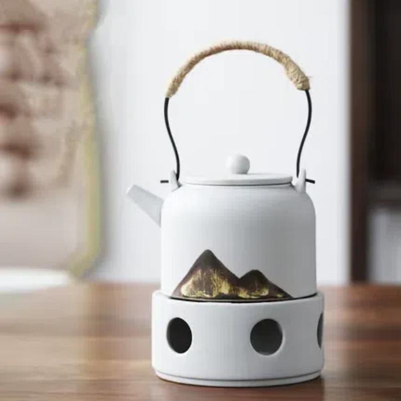 Japanischer Teekannenwärmer aus Keramik – Teekocher mit Kerzenheizung und Teesieb-Set für Kung-Fu-Tee oder Aromatherapie
