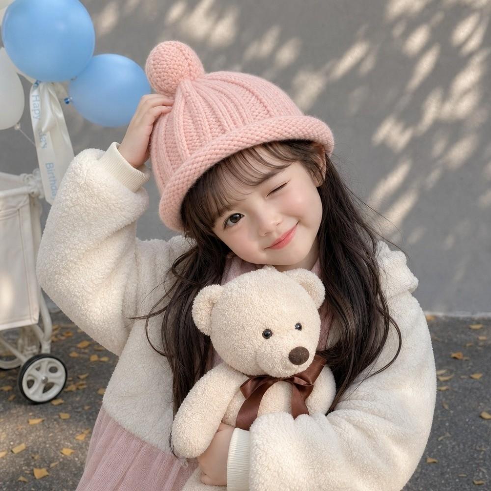 Solid Color Baby Winter Cap Princess Style Kids Pullover Hats Soft Warm Knitted Hat Winter