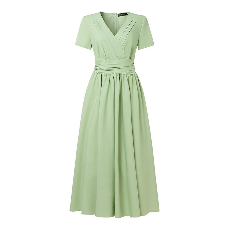 

ZANZEA Женское повседневное летнее платье с коротким рукавом и V-образным вырезом 5XL зелёный